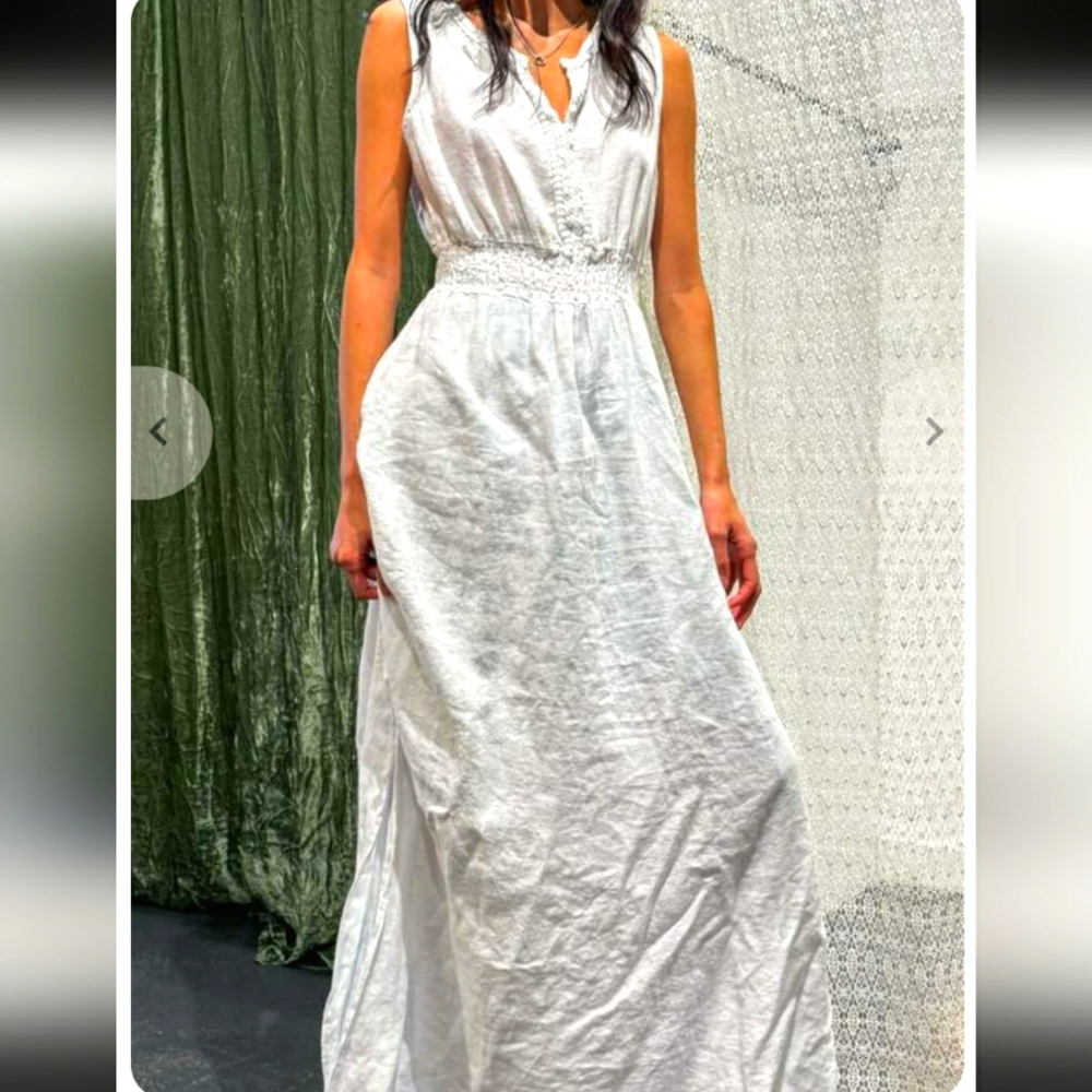 New!Terzo Millennio white pure linen gown Fine weave Y2K Cottagecore